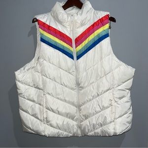 White & Rainbow Puff Vest
